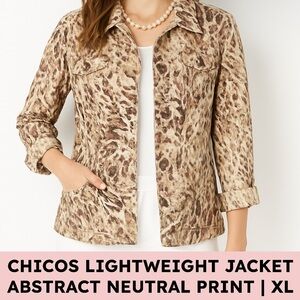 Chico’s Utility Button Jacket Abstract Animal Print Cotton XL Plus Casual
